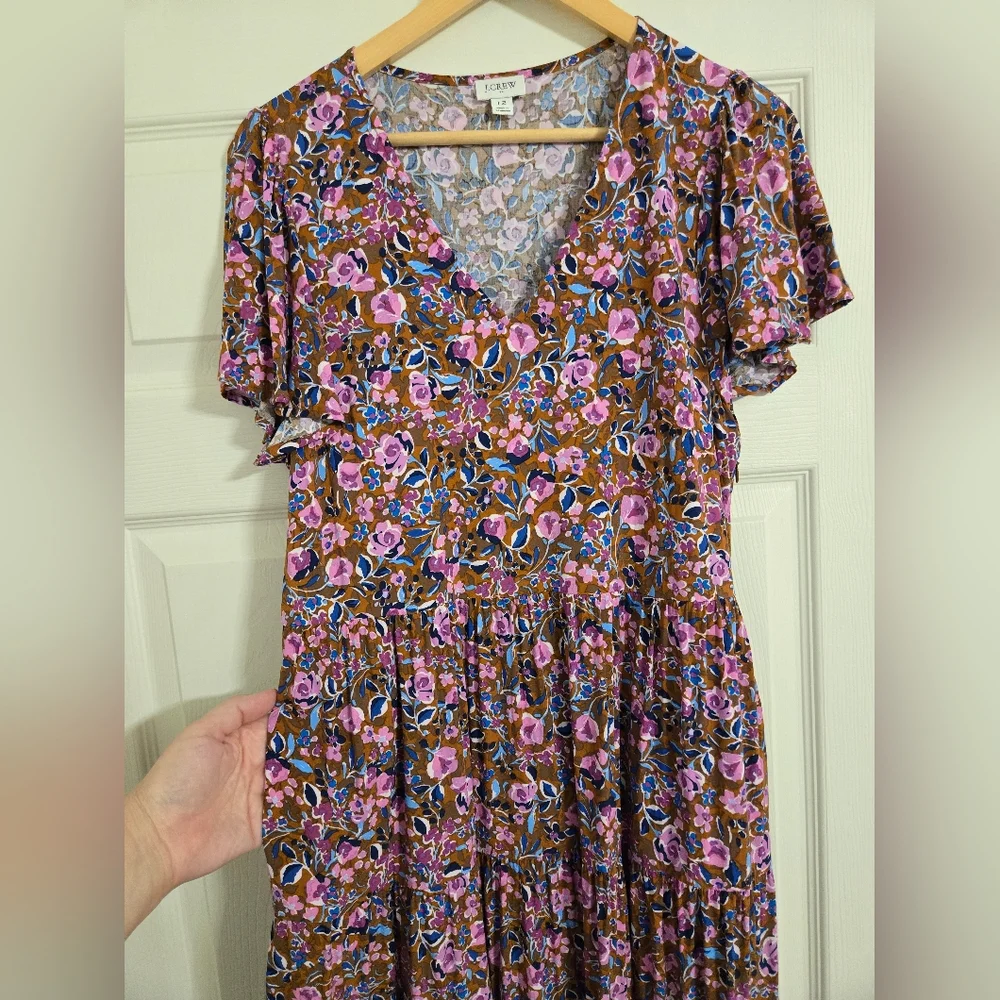 J. Crew Floral Pink , Brown And Blue Maxi Dress Size 12